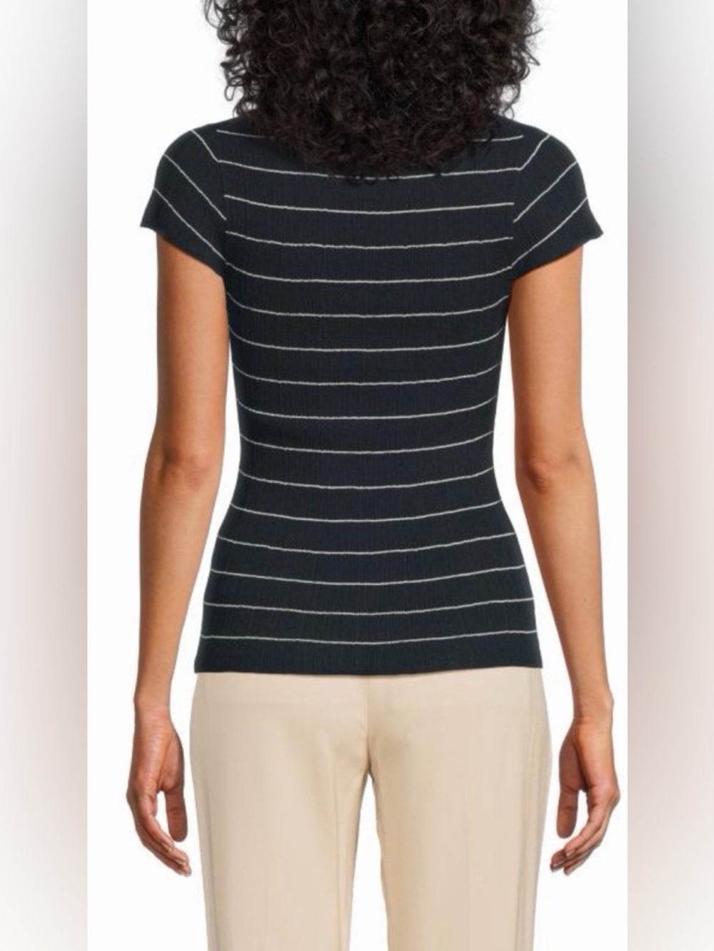 A.L.C. Sam Striped Cotton-Blend Top in Navy/White - Picture 2 of 5